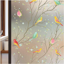 Película de privacidade para janelas, efeito vitral, estampa de pássaros sem adesivo, película decorativa para vidro, impressão dupla face,