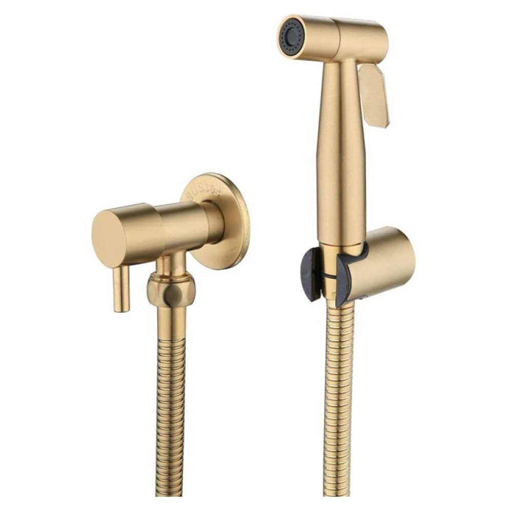 Brushed Gold Sprayer Kit With Angle Valve Faucet, Leakproof, Pressure Cloth Diaper Sprayer For Toilet 9067246072087