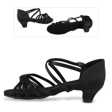 Children Girl Latin Dance Shoes Black 30, 4cm Heel, Breathable PU
