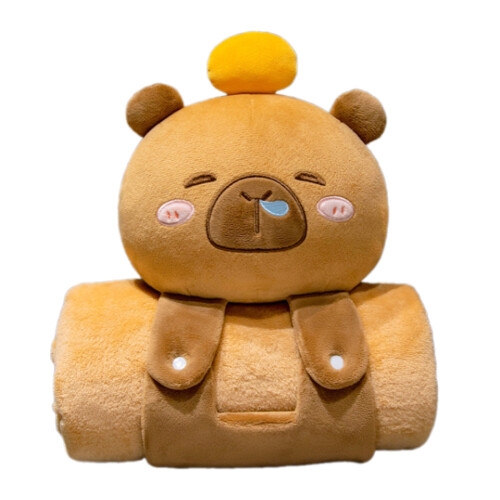 2 in 1 Plush Doll Cushions Blanket Foldable-Orange on head S