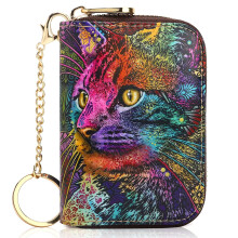 Credit Card Holder RFID Blocking Women 10 Card Slots Cute Cartoon Colorful Cat2 Pouch Small Wallet Girls