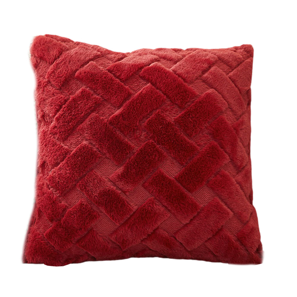 Artificial Rabbit Furry Cushion Cover Adds Warmth- 45 45 Cm Red