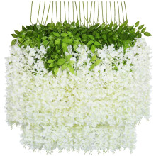 Lifelike Artificial Wisteria Vine For Wedding Decor, 24Pcs Silk Flowers Garland With Flexible Wires Perfect For Home Decoration, Easy To Clean Hanging
