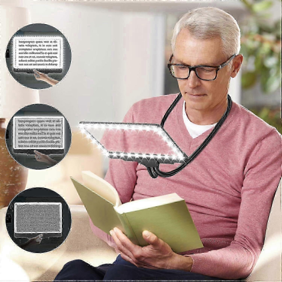 Light Hands Free 5X Magnifying Glass With Ring Flexible Gooseneck, Page Magnifier With 50 Leds Compatible With Visually Impaired People Read