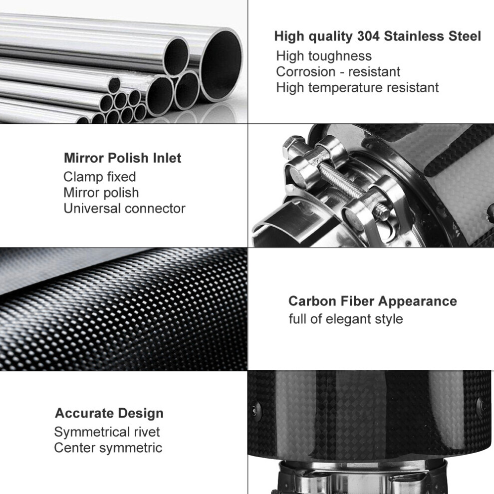 Carbon Fiber Style Car Exhaust Muffler Tip 63-101Mm, Use For Most Cars 7681364167542