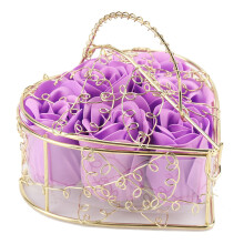 Romantic Iron Basket Gift Box Encasing Allergy Free Preserved Forever Roses, Elegant Purple Decor For Home Or Office Spaces