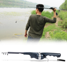 Folding Telescopic Fishing Rod with Reel Line 134cm Black, 3.6:1 Gear