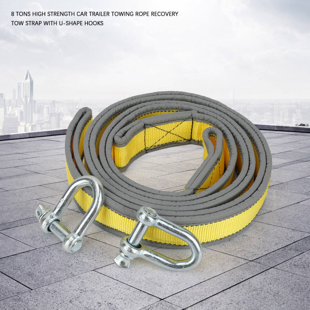 High Strength 8 Tons Tow Rope With Hooks 4M Yellow Grey Recovery Strap 3531364170421