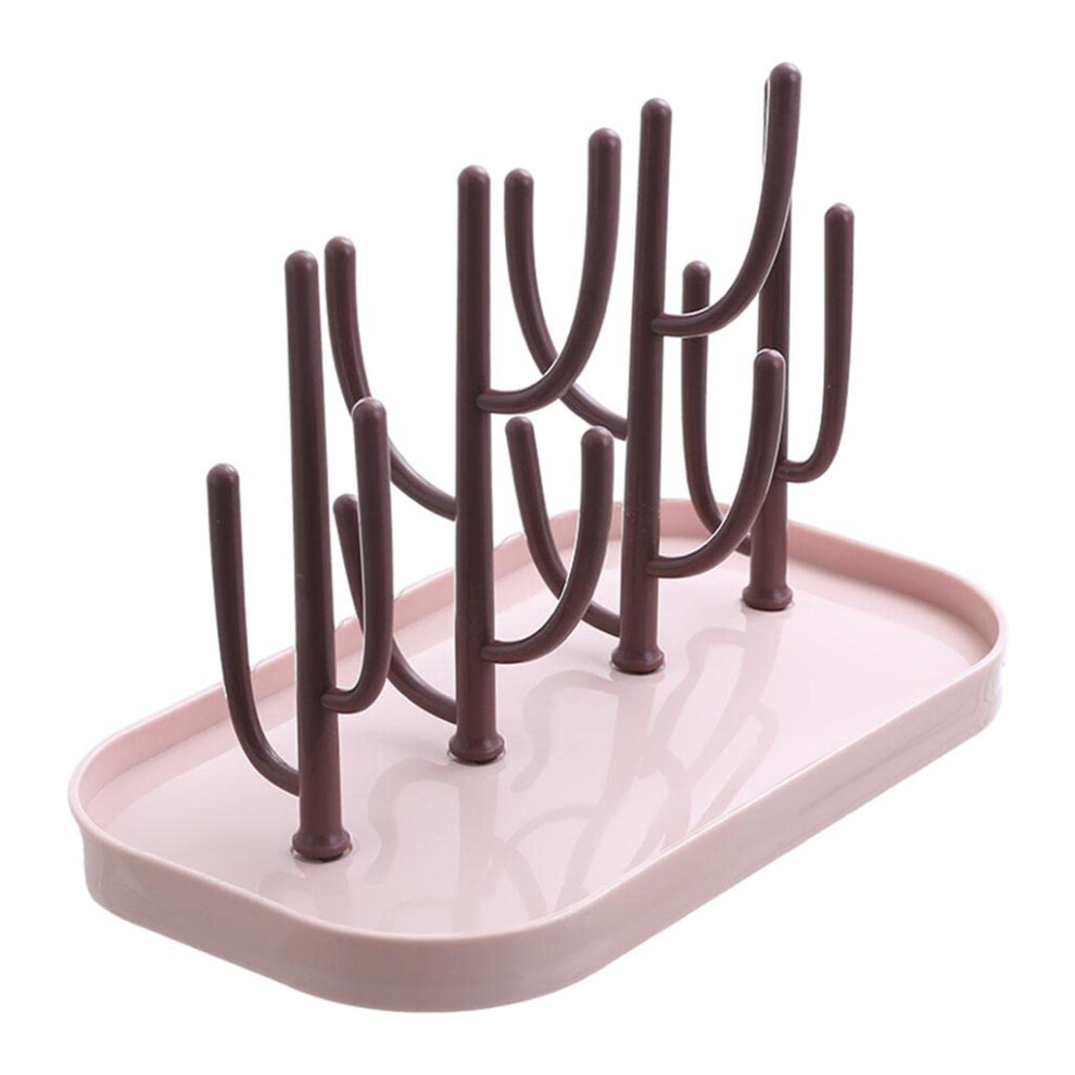 Infant Water Drying Rack Cactus Design Removable Feeding Shelf Multifunctional 25.5X14.5x19 Cm Pink
