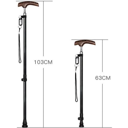 Retractable Solid Wood Walking Cane For Elderly Lightweight Adjustable Height Non Slip Tip 1