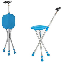 Adjustable Crutches Blue LED Light Walking Stick Cane Stool Seat Retractable Lightweight Folding Chair For Elderly