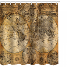 Strapazierfähiger Duschvorhang mit Weltkarte, inklusive Kunststoffhaken, wasserdicht