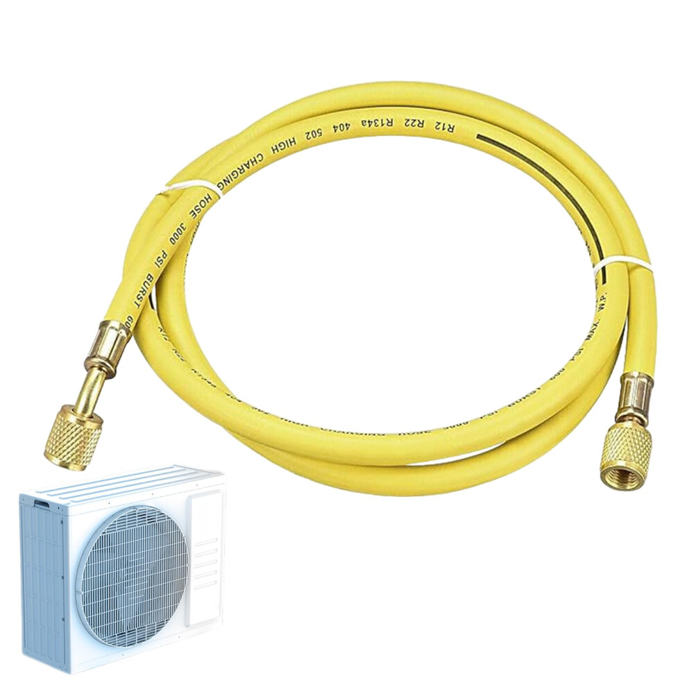 Car Ac Refrigerant Hose 59 Inch Recharge Hose Pressure Fluorine Pipe With Pressure Gauge Yellow 9323874217901