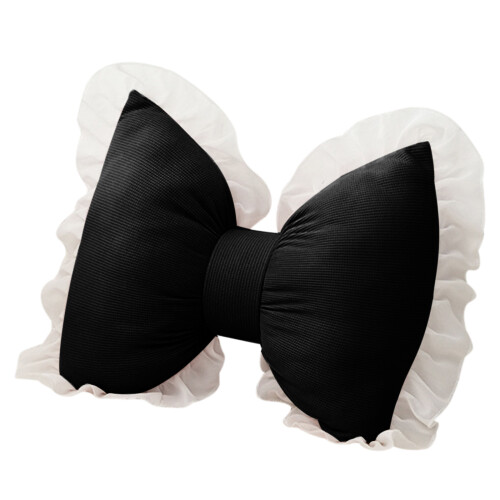 Bows Shape Cushion with Lace Car Backrest Pillow-Black