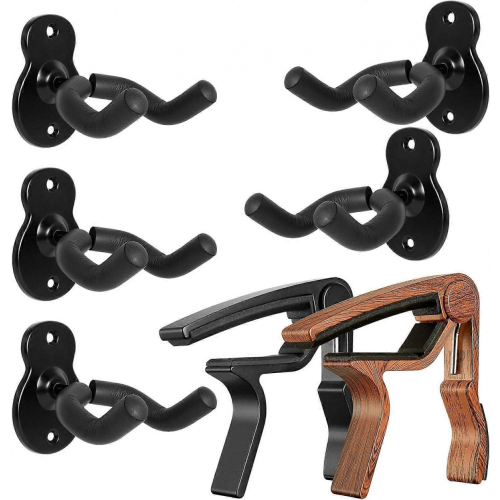 Väggfäste för gitarr, 5-pack vägghängare, 2-pack svart och rosenträ