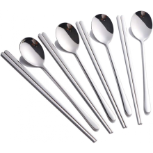 4-teiliges Essstäbchen-Set aus Edelstahl, koreanisches Essstäbchen- und Löffelset - CHUNC