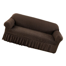 Stretch Seersuckers Sofa Cover with Skirt Soft-Dark Coffee