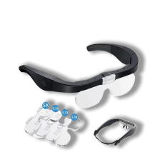 Kopflupenbrille mit 2 LED-Leuchten, USB-wiederaufladbar, freihändig nutzbar für Hobbys, Lesen, Basteln, Nahaufnahmen