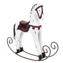 Wooden Handmade Rocking Horse Toy for Kids Carved Painted White Table Decor