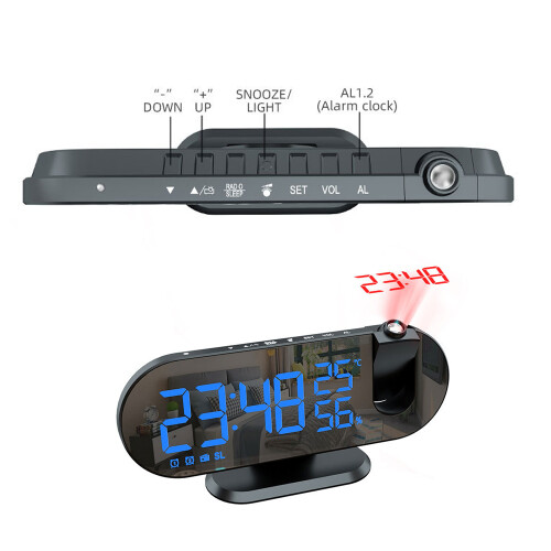 Alarm Clock with Rotatable Projector for Bedroom, Large LED Mirror ...