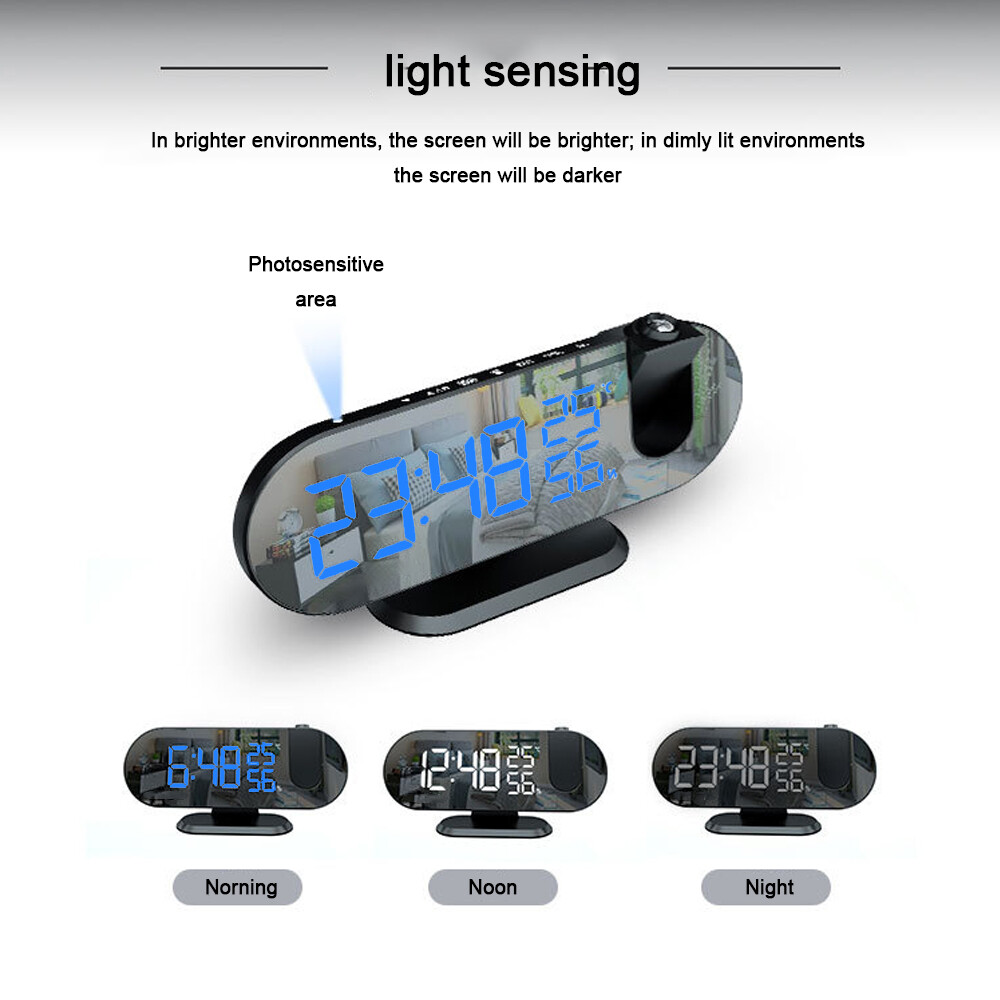 Alarm Clock with Rotatable Projector for Bedroom, Large LED Mirror ...