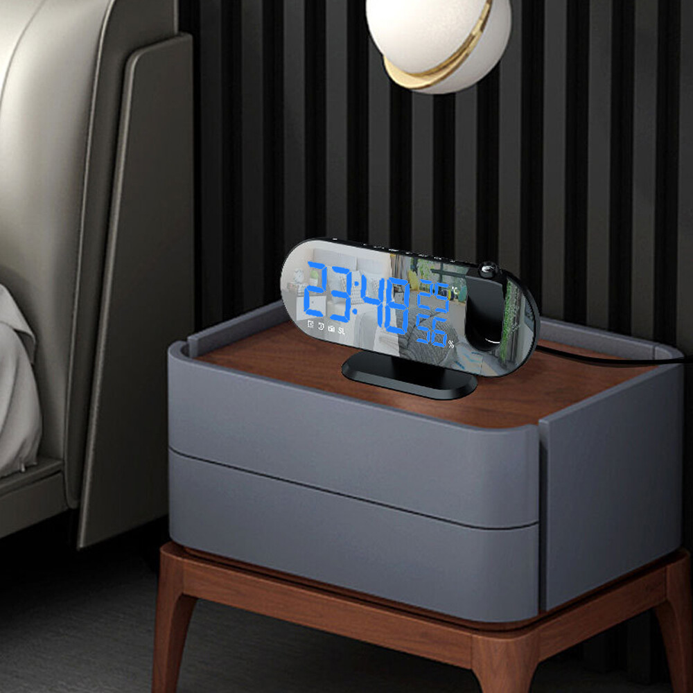 Alarm Clock with Rotatable Projector for Bedroom, Large LED Mirror ...