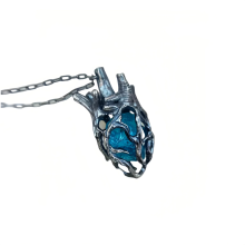 Collar de cadena deslizante con anillo de corazón compatible con mujeres, collar de cadena cubana de acero inoxidable con forma de corazón,