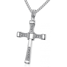 925er Sterlingsilber, echter Strassstein, Fast & Furious 7 Kreuz-Anhänger, kompatibel mit Männern und Frauen