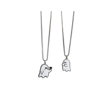 Conjunto de collar con colgante de corazón fantasma para pareja, ligero y blanco, ideal como recuerdo o decoración.