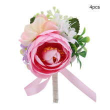 Handgefertigte Ansteckblume mit Pfingstrosenblüten, Hochzeitsaccessoire, lebendiger, frischer und natürlicher Stil, Baumwoll-Leinen-Gewebe,