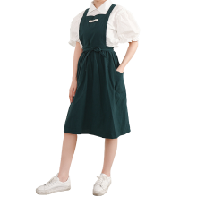 Forklæde i japansk stil, praktiske lommer med stærkt design og hagesmæk til kvinder, X-stil pinafore med krydsryg og foldet nederdel, blød