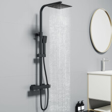 Bathroom Mixer Shower Thermostatic Dual Head Square Rainfall Head Handset Black