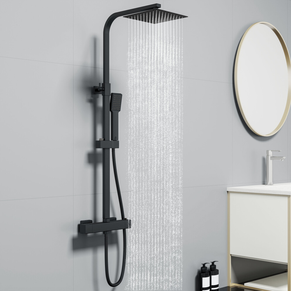 Aica Bathroom Mixer Shower Thermostatic Dual Head Square Rainfall Head Handset Black