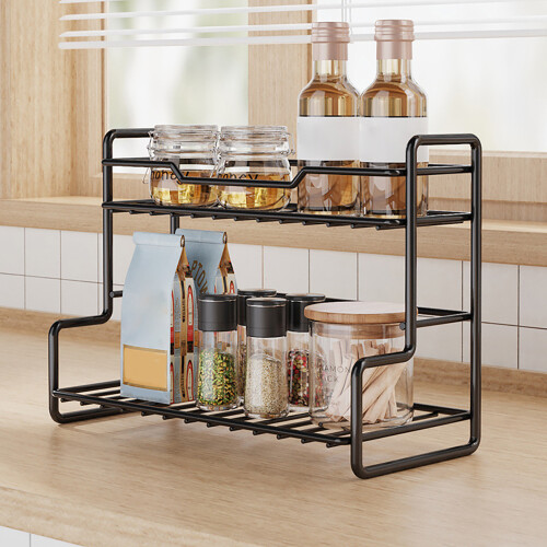 Bedroom Kitchen Desk Storage Shelf Durable-Matt black double la 2