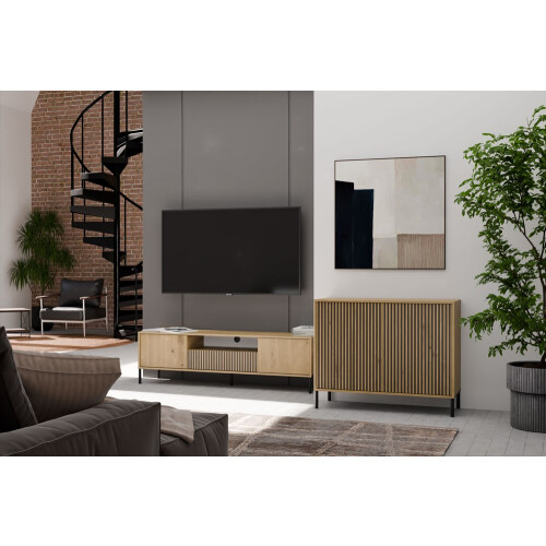 KAMARO 2D SLIM Commode, Artisan Eikenhout, Lattenfront 2