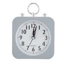 Square Metal Case Silent Smooth Sweep Alarm Clock, Grey Battery Operated With Strong Protection For Wireless Travel Use
