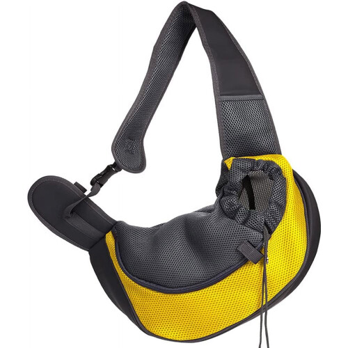 (Yellow, L) Small Breathable Mesh Pet Carrier Shoulder Bag with Adjustable Strap 1