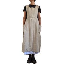 Schürzenkleid mit verstellbaren Trägern, Rüschensaum, Baumwoll-Leinen-Schürze mit praktischen Taschen, gekreuzte Rückenschürze für die Küche