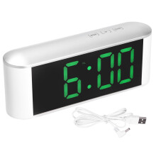 Digital Alarm Clock with Large Display, Adjustable Alarm Volume, USB Charging Ports for Bedroom Living Room (Silver)