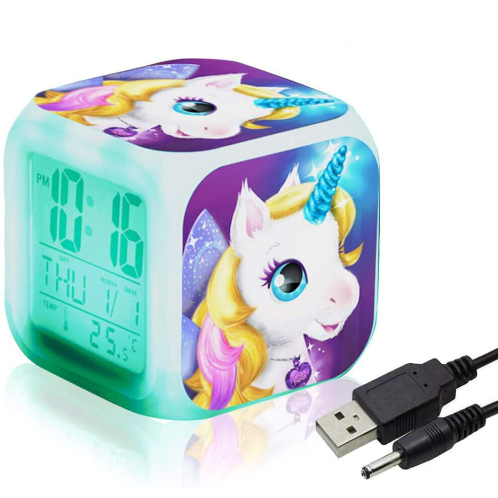 Colorful Lights Bedside Clock, Digital Display with LCD for Nighttime Visibility and Temperature Detection