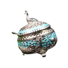Sophisticated Alloy Sugar Cup with Peacocks Lid and-silver blue