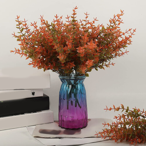 Set Of 12 Artificial Fall Leaf Branches-Eucalyptus orange 2