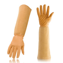 Lange Gartenhandschuhe für Damen, dornenfeste Rosenschneidehandschuhe mit Unterarmschutz, stichfeste Arbeitshandschuhe aus Leder mit Handfläche