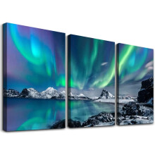 Arte de parede estilo fazenda para sala de estar, tela com paisagem de aurora boreal, impressão em tela esticada pronta para pendurar, imagem
