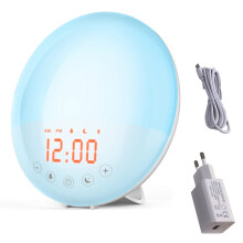 Sveglia con alba e doppia sveglia, luce di risveglio con simulazione del tramonto e suoni naturali, display touch con luminosità regolabile e 7
