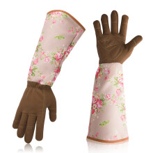 Rosenschneidehandschuhe für Damen, lange Gartenhandschuhe mit Unterarmschutz und Lederhandfläche, robuste Gartenhandschuhe für dornensichere