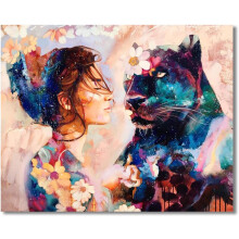 Artistiek Geluk: Diamond Painting Kit voor Volwassenen, Thema Zwarte Panter voor Meisjes, 5D Ronde Diamanten Volledig Geboord, Waterdicht Canvas,