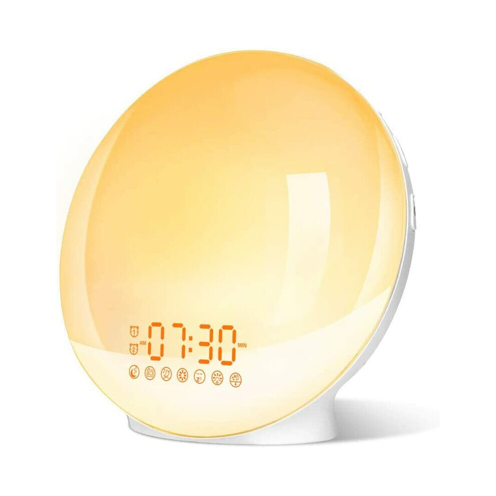 Alarm Clock, Sunrise Simulation for Heavy Sleepers & Kids, Snooze Function & Colorful Lights, Adjustable Brightness & Natural Sounds, Dual Alarm Clock