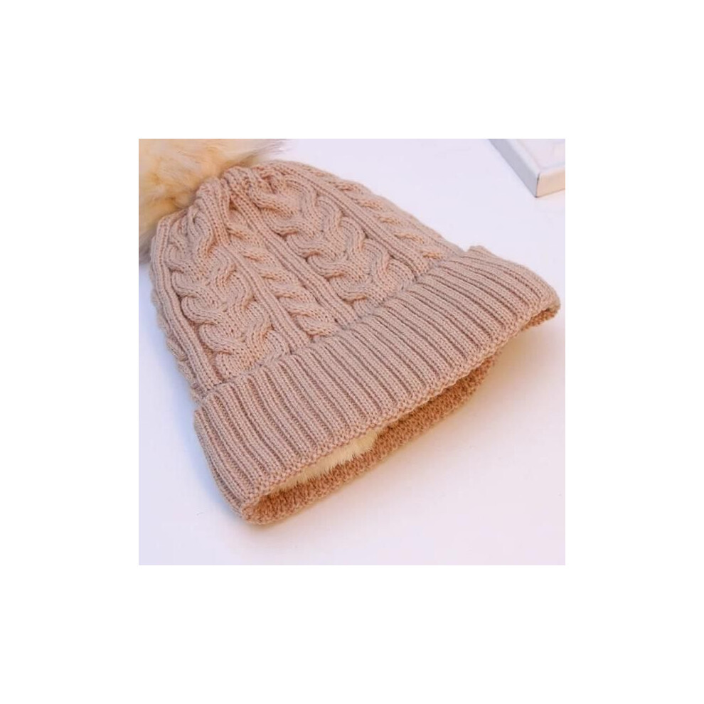 (Beige) Herbst Und Winter GroÃEr Fellbommel Dickes Fleecefutter Doppellagige Wolle Warmhalten Strickwaren