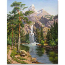 Peinture à l'huile à faire soi-même, paysage de cascade de montagne aux couleurs variées, cadeau idéal pour la décoration murale de la maison,